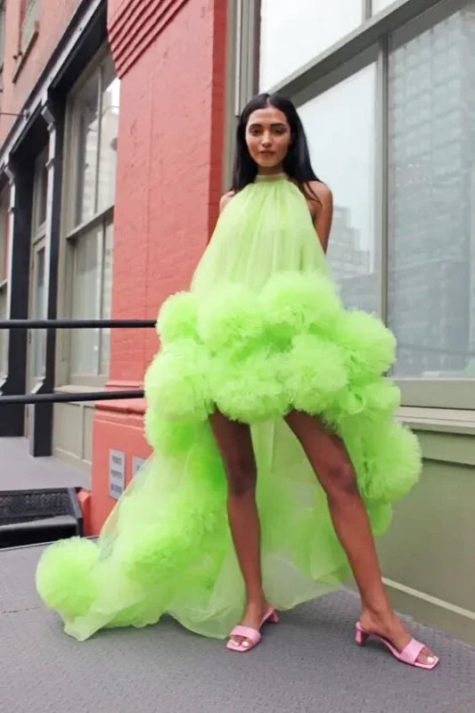 Robe Longue Tulle et Froufrou Verte - Maison Tulle