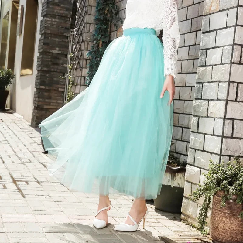 Jupe Longue Tulle Vert D'eau - Maison Tulle