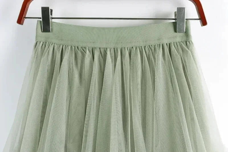 Jupe Longue Tulle Vert Sauge - Maison Tulle