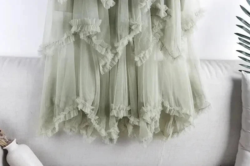 Jupe Longue Tulle Vert Sauge - Maison Tulle