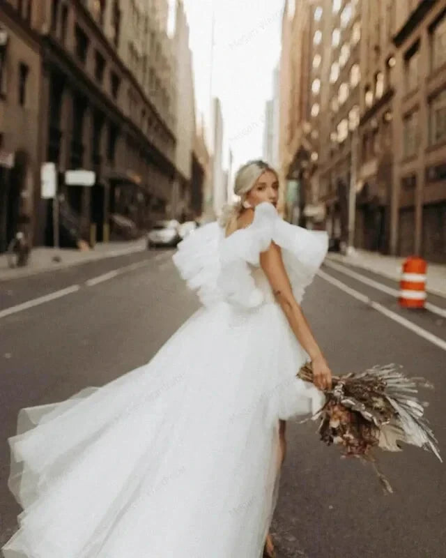 Robe Asymétrique avec Traine Tulle - Maison Tulle