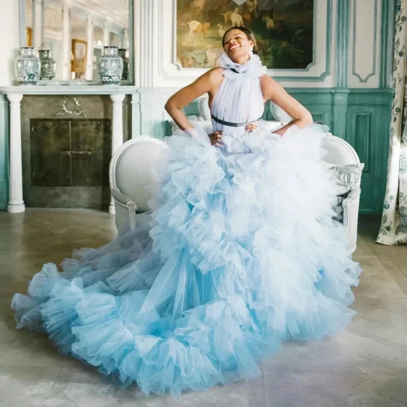 Robe de Cérémonie Bleue en Tulle - Maison Tulle