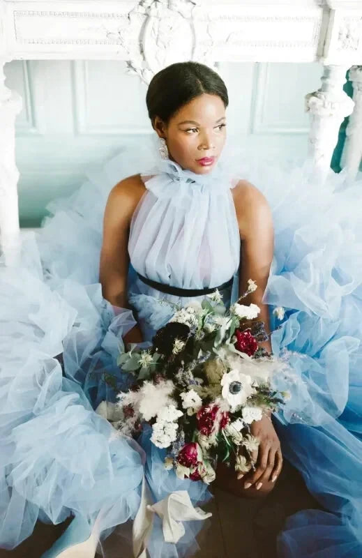 Robe de Cérémonie Bleue en Tulle - Maison Tulle