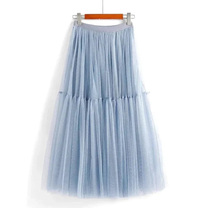 Jupe Longue Tulle Bleu - Maison Tulle