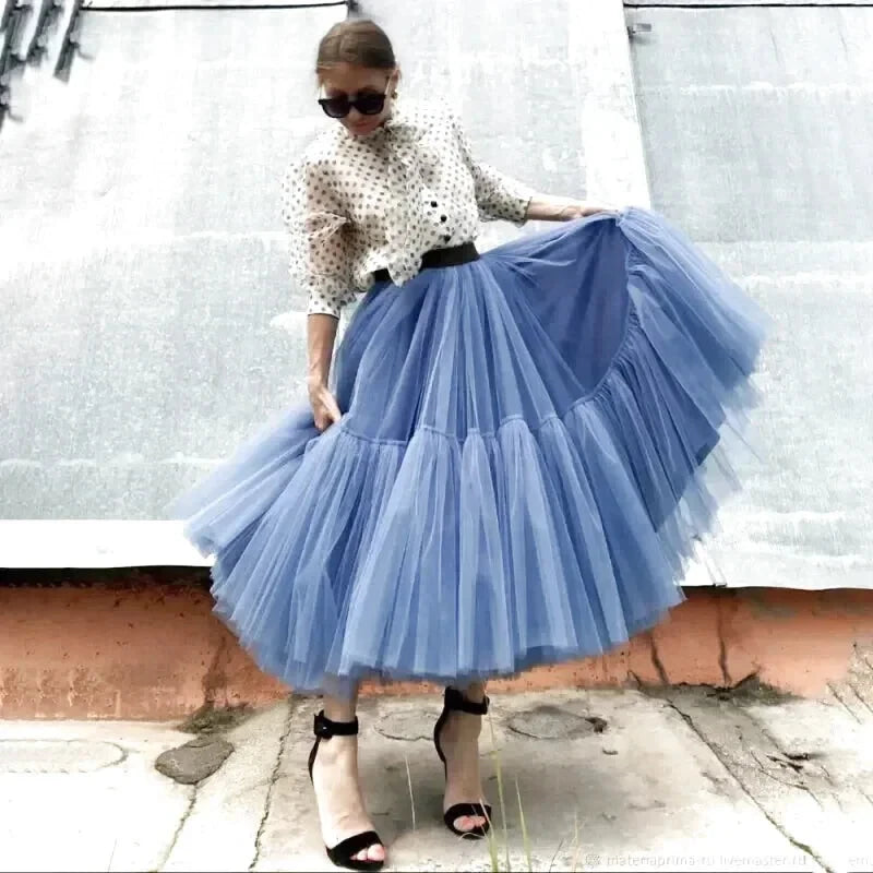 Jupe Longue Tulle Bleu - Maison Tulle