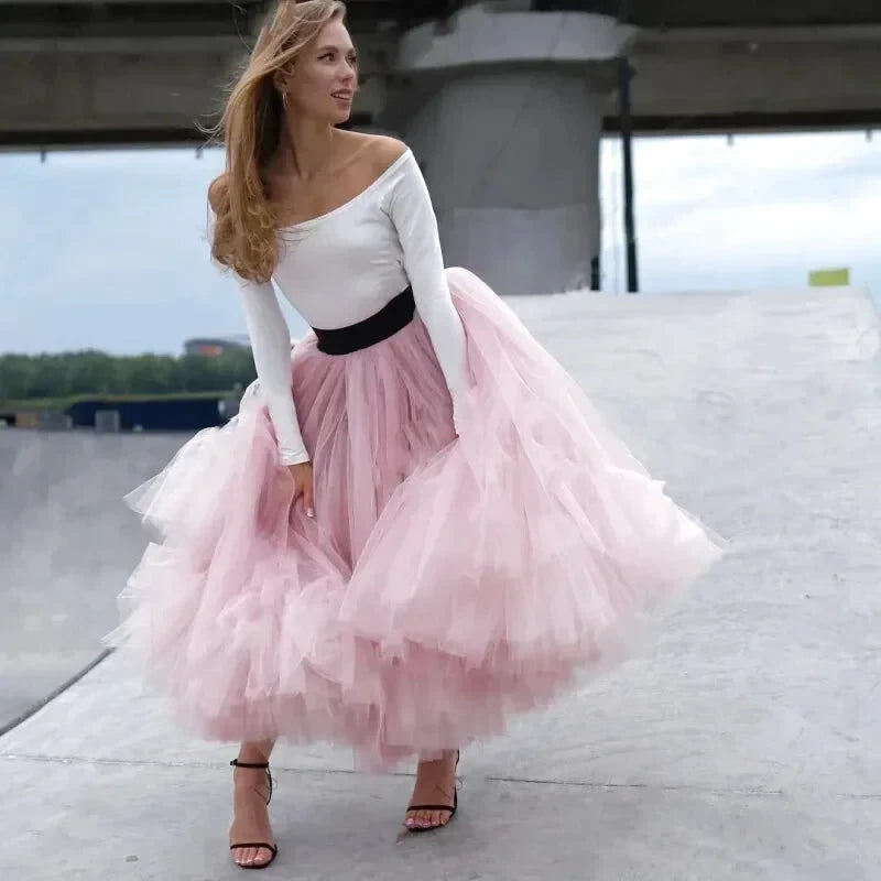 Jupe Longue Tulle Rose