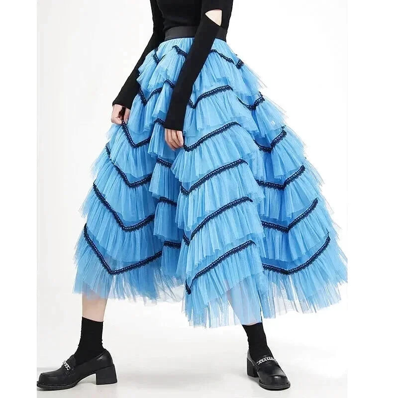 Jupe Mi-longue Tulle Fendue Bleu Ciel - Maison Tulle