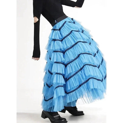 Jupe Mi-longue Tulle Fendue Bleu Ciel - Maison Tulle