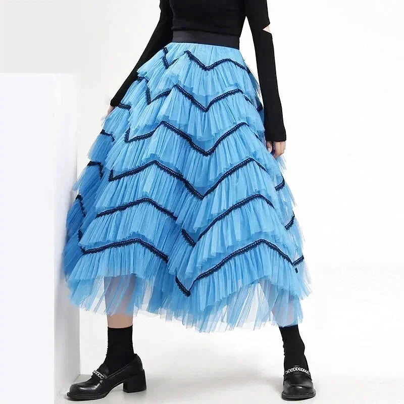 Jupe Mi-longue Tulle Fendue Bleu Ciel - Maison Tulle