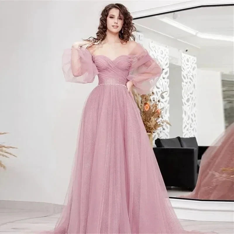 Robe Cérémonie Rose Poudrée avec Tulle - Maison Tulle