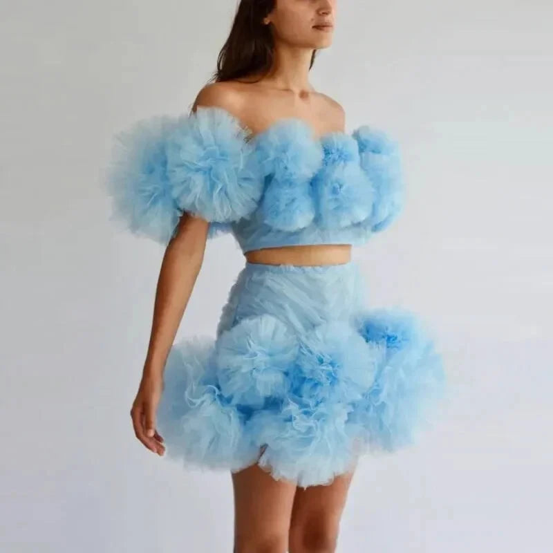 Robe Courte Bleue Cocktail Tulle - Maison Tulle