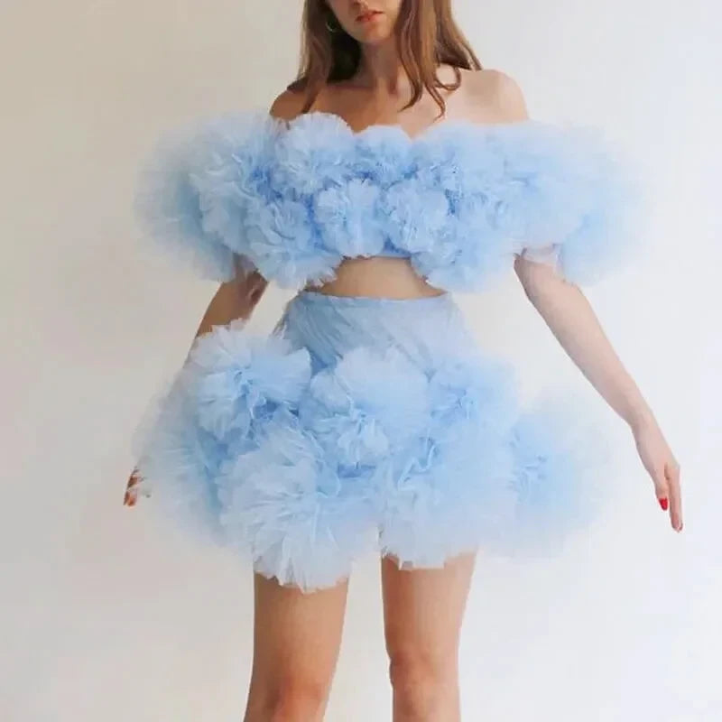 Robe Courte Bleue Cocktail Tulle - Maison Tulle