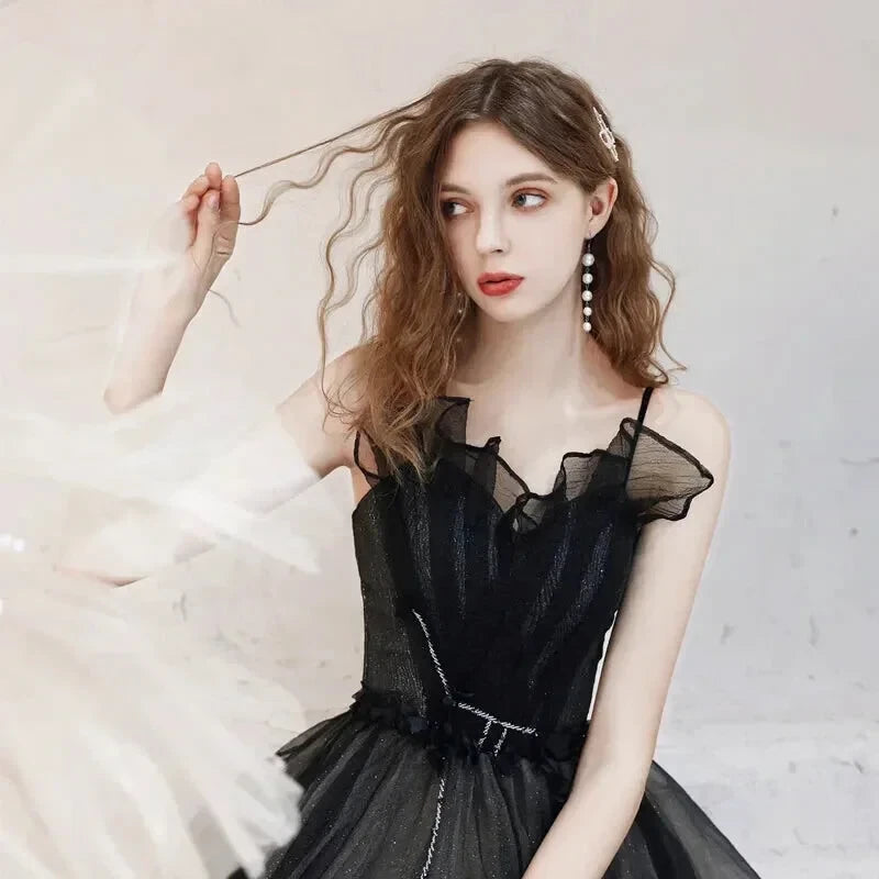 Robe de Cocktail Tulle Pailleté Noire - Maison Tulle