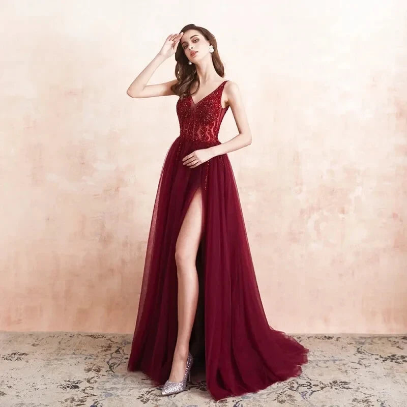 Robe de Soirée en Tulle Rouge - Maison Tulle