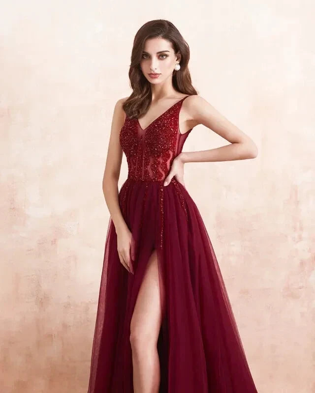 Robe de Soirée en Tulle Rouge - Maison Tulle