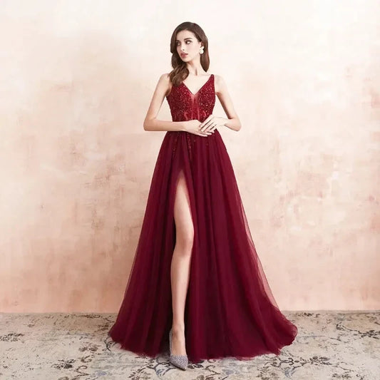 Robe de Soirée en Tulle Rouge - Maison Tulle