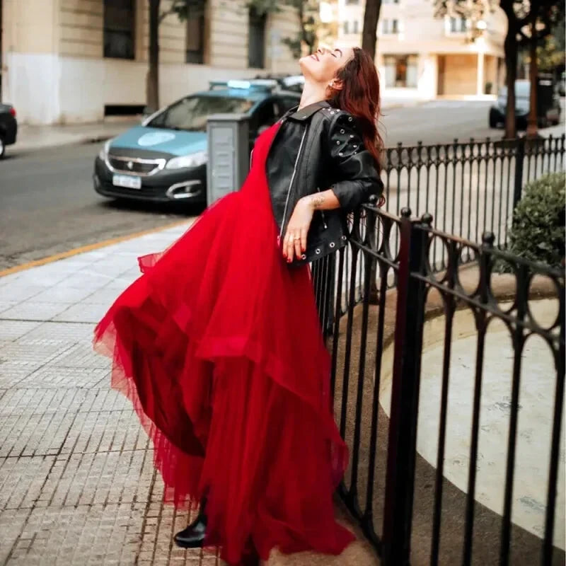 Robe de Soirée Longue Tulle Rouge - Maison Tulle