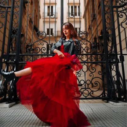 Robe de Soirée Longue Tulle Rouge - Maison Tulle