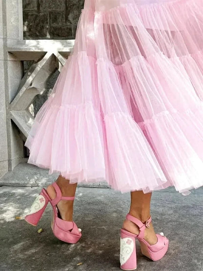 Robe en Tulle Rose Bonbon Femme