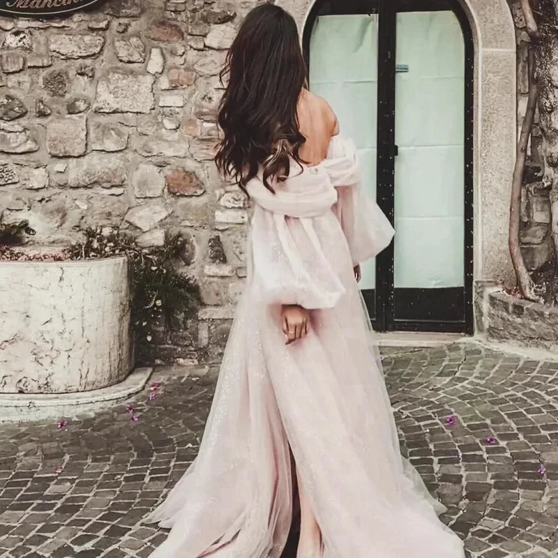 Robe Longue en Tulle Rose