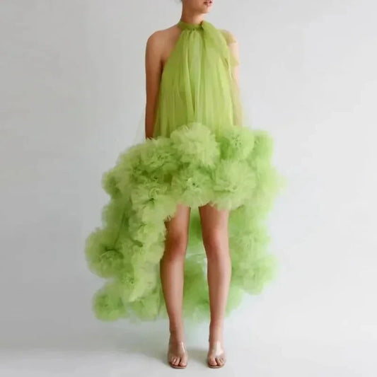 Robe Longue Tulle et Froufrou Verte