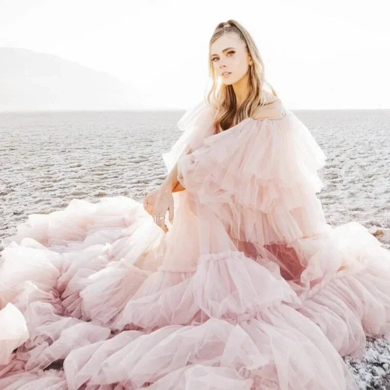 Robe Longue Tulle Rose Pale