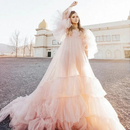 Robe Longue Tulle Rose Pale