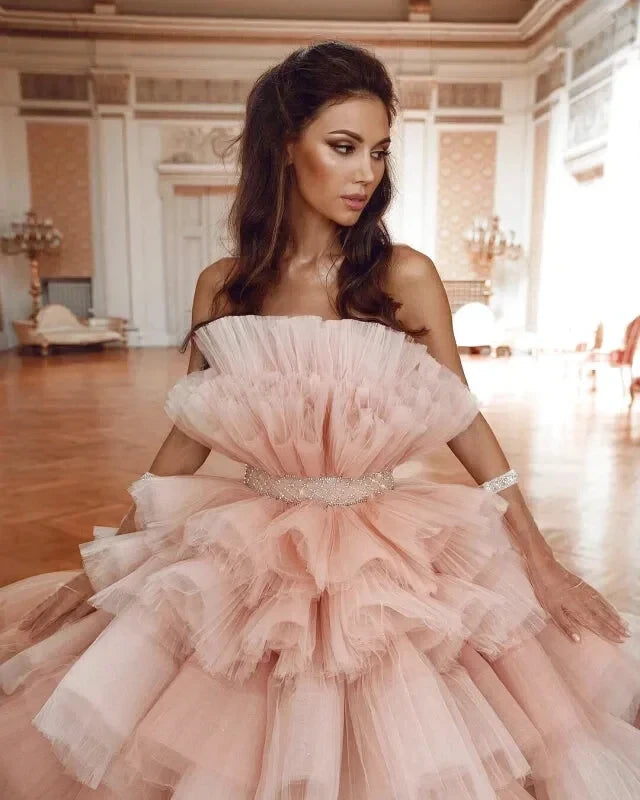 Robe Longue Tulle Rose Pêche