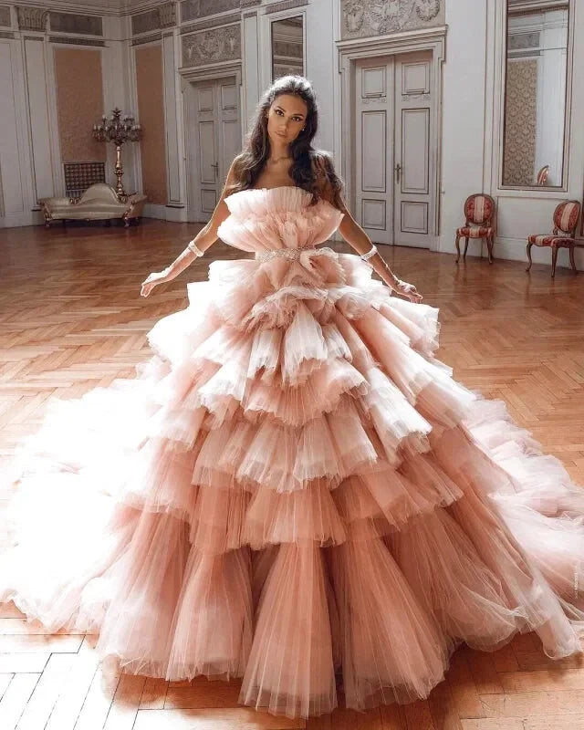 Robe Longue Tulle Rose Pêche