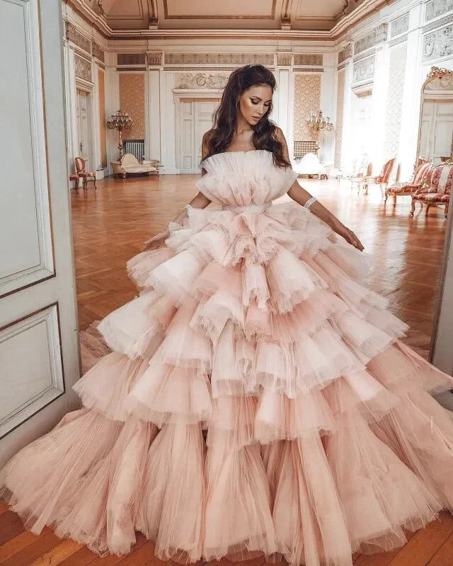 Robe Longue Tulle Rose Pêche