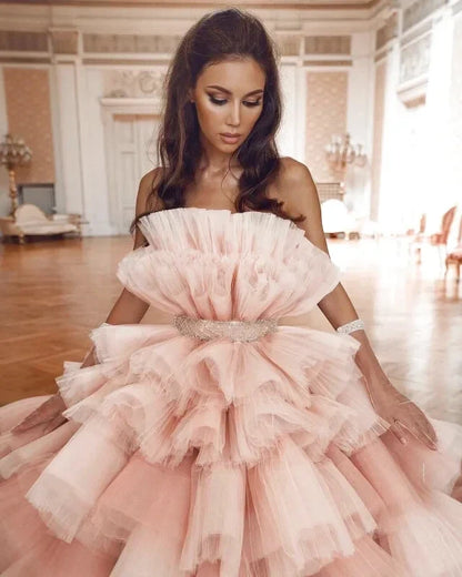 Robe Longue Tulle Rose Pêche