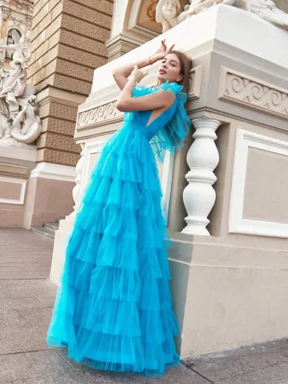 Robe Volant Tulle Bleu - Maison Tulle